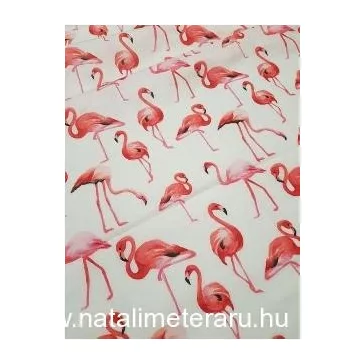   Flamingó fehér alapon designer pamut perkál-finom pamutvászon