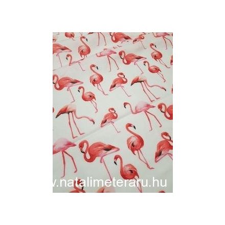Flamingó fehér alapon designer pamut perkál-finom pamutvászon