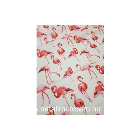 Flamingó fehér alapon designer pamut perkál-finom pamutvászon