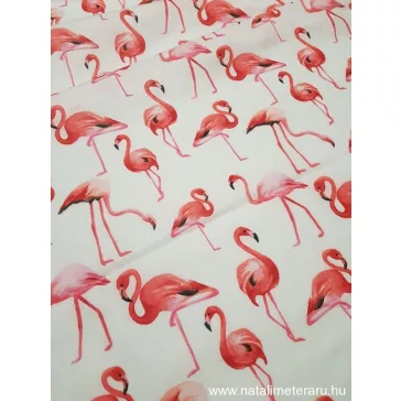   Flamingó fehér alapon designer pamut perkál-finom pamutvászon