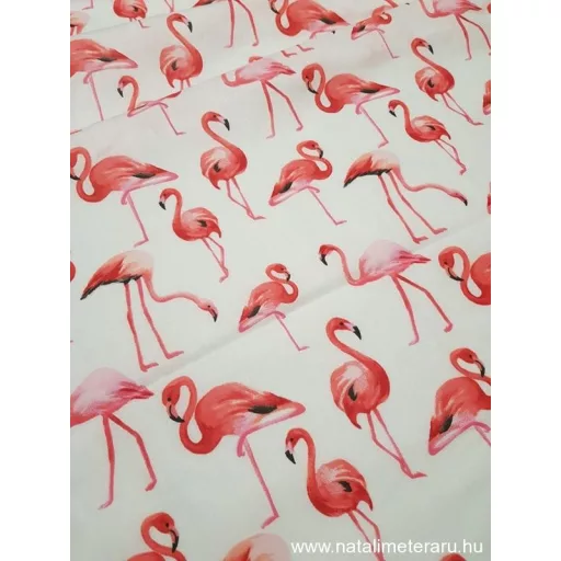 Flamingó fehér alapon designer pamut perkál-finom pamutvászon