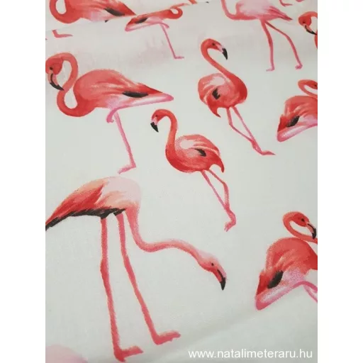Flamingó fehér alapon designer pamut perkál-finom pamutvászon
