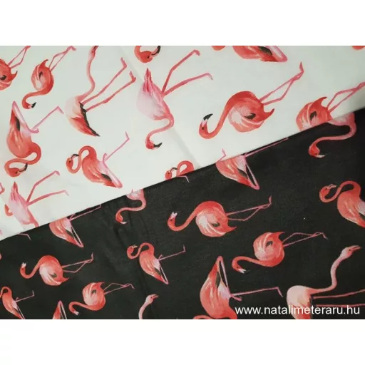 Flamingó fehér alapon designer pamut perkál-finom pamutvászon