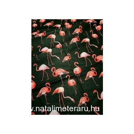 Flamingó fekete alapon designer pamut perkál-finom pamutvászon