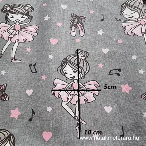 Pici balerina szürke alapon pamut perkál