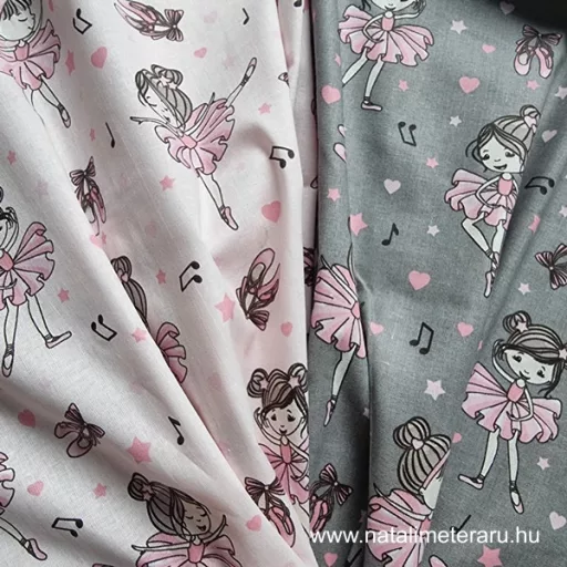 Pici balerina szürke alapon pamut perkál