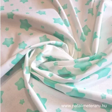 White on a background mint star cotton percale