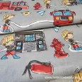   Cheerful firefighters on grey background cotton percale, 150 cm wide (13411-1)