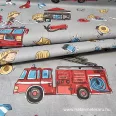   Cheerful firefighters on grey background cotton percale, 150 cm wide (13411-1)