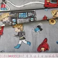   Cheerful firefighters on grey background cotton percale, 150 cm wide (13411-1)