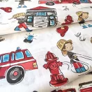 Cheerful firefighters on white background cotton percale, 150 cm wide