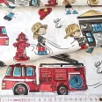   Cheerful firefighters on white background cotton percale, 150 cm wide