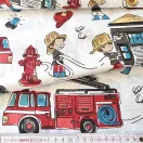 Cheerful firefighters on white background cotton percale, 150 cm wide