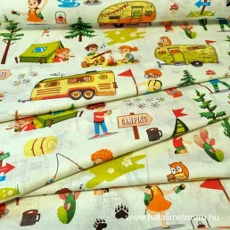 Vidám kemping pamut perkál