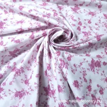 Pink rose-patterned cotton percale / fine cotton fabric