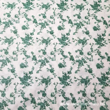 Green rose-patterned cotton percale / fine cotton fabric