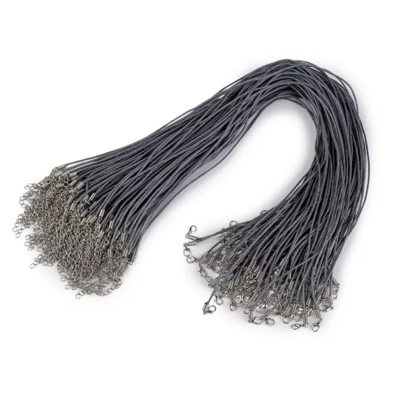 Viaszos zsinór delfinkapoccsal hossza 45 cm - 9 gyöngyszürke (20 db-os csomagolás) Viaszos zsinór delfinkapoccsal hossza 45 cm - 9 gyöngyszürke (20 db-os csomagolás)