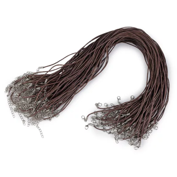 Viaszos zsinór delfinkapoccsal hossza 45 cm - 7 kávészín (100 db-os csomagolás) Viaszos zsinór delfinkapoccsal hossza 45 cm - 7 kávészín (100 db-os csomagolás)