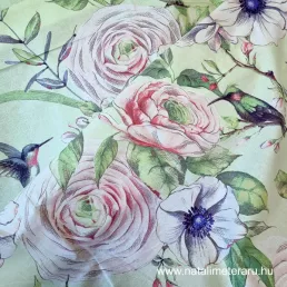 Prémium pamutvászon 220 cm széles - Virágok és kolibrik