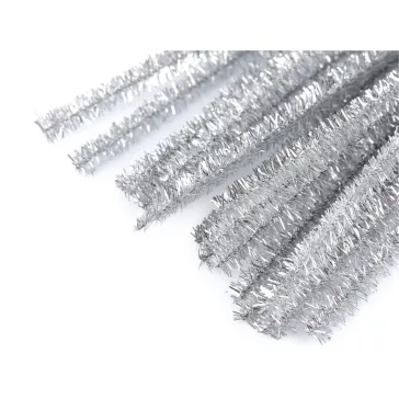   Szőrös modellező lurex drót Ø6 mm hossza 30 cm - 3 ezüst (100 db-os csomagolás)