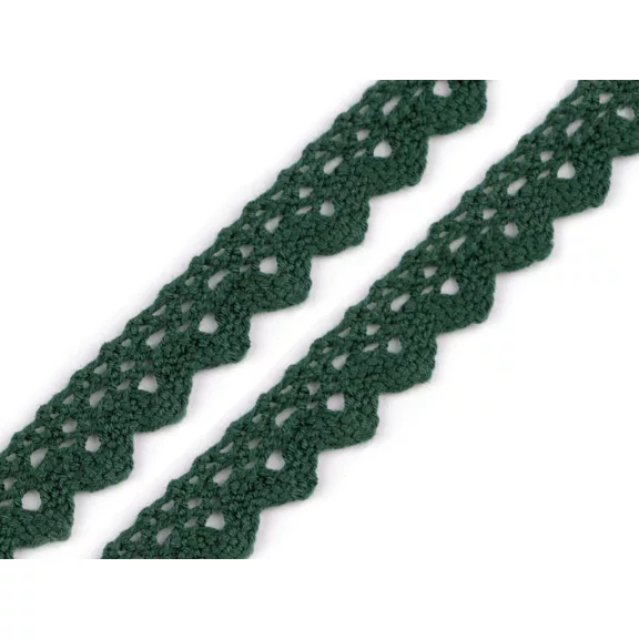 Pamut vertcsipke szalag szélessége 15 mm - 27 zöld sötét (27 m-es csomagolás) Pamut vertcsipke szalag szélessége 15 mm - 27 zöld sötét (27 m-es csomagolás)
