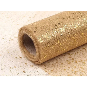   Dekorációs tüll glitterekkel szélessége 20 cm - 7 világos arany (10 m-os csomagolás)