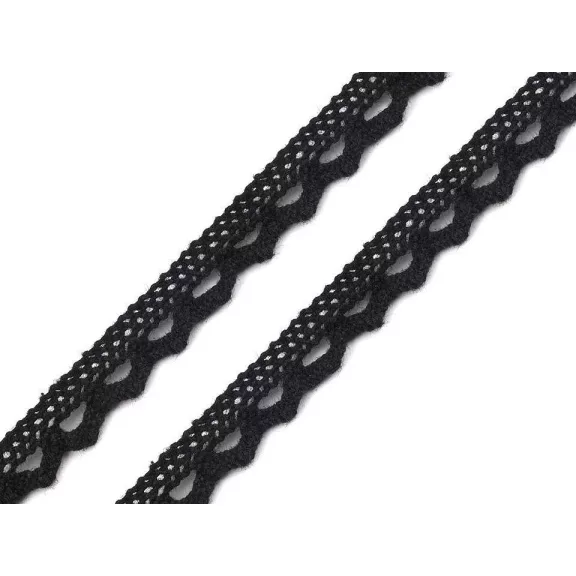 Pamut vertcsipke szélessége 11 mm - 2 fekete (67,5 m-os csomagolás) Pamut vertcsipke szélessége 11 mm - 2 fekete (67,5 m-os csomagolás)