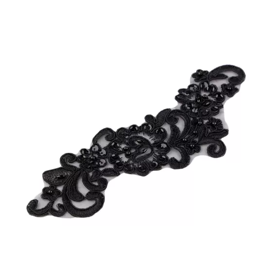 Monofil aplikáció gyöngyökkel és flitterekkel 8x24 cm - fekete (2 db-os csomagolás) Monofil aplikáció gyöngyökkel és flitterekkel 8x24 cm - fekete (2 db-os csomagolás)