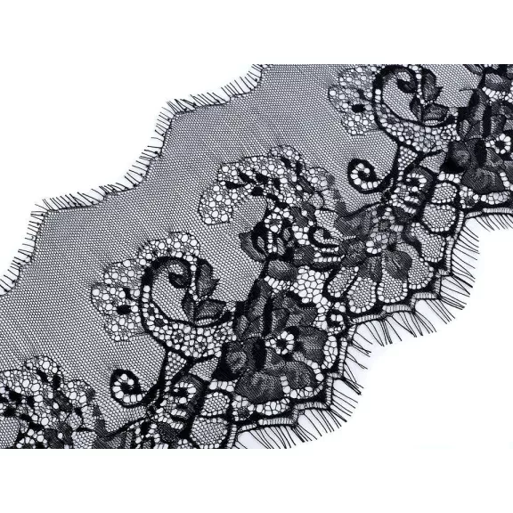 Francia csipke szélessége 17,5 cm - 2 fekete (3 m-es csomagolás) Francia csipke szélessége 17,5 cm - 2 fekete (3 m-es csomagolás)