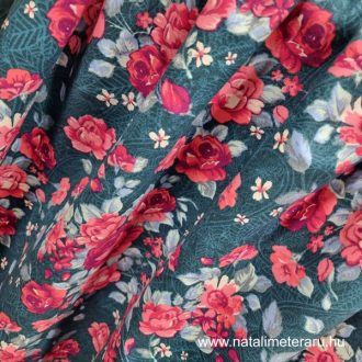 türkizzöld alapon pink rózsa mintás prémium flanel