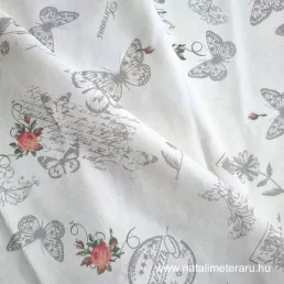 Törtfehér alapon lepke, virág minta