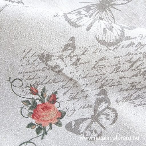 Törtfehér alapon lepke, virág minta