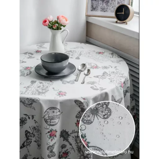 Törtfehér alapon lepke, virág minta