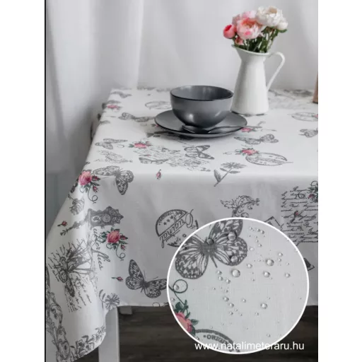 Törtfehér alapon lepke, virág minta