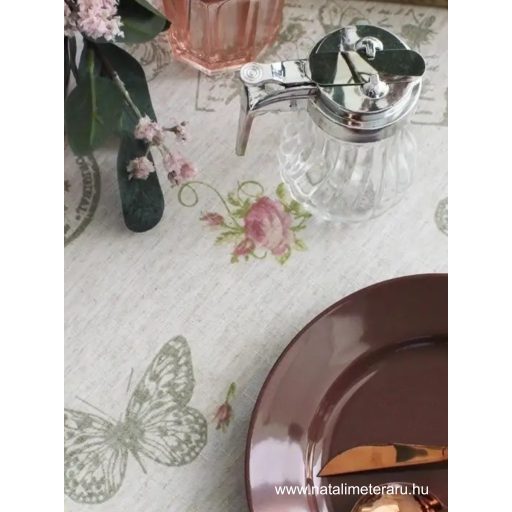 Törtfehér alapon lepke, virág minta