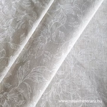 White floral printed pattern - blended-fibre linen fabric