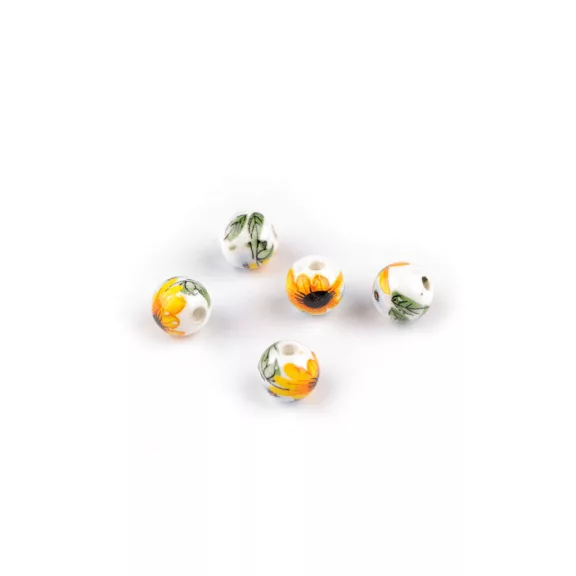Porcelán gyöngyök virágokkal Ø8 mm - 1 sárga nárcsisz (5 db-os csomagolás) Porcelán gyöngyök virágokkal Ø8 mm - 1 sárga nárcsisz (5 db-os csomagolás)