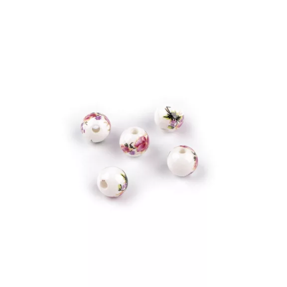 Porcelán gyöngyök virágokkal Ø8 mm - 2 vörös fukszia (5 db-os csomagolás) Porcelán gyöngyök virágokkal Ø8 mm - 2 vörös fukszia (5 db-os csomagolás)