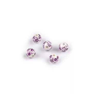   Porcelán gyöngyök virágokkal Ø8 mm - 3 lila sötét (25 db-os csomagolás)