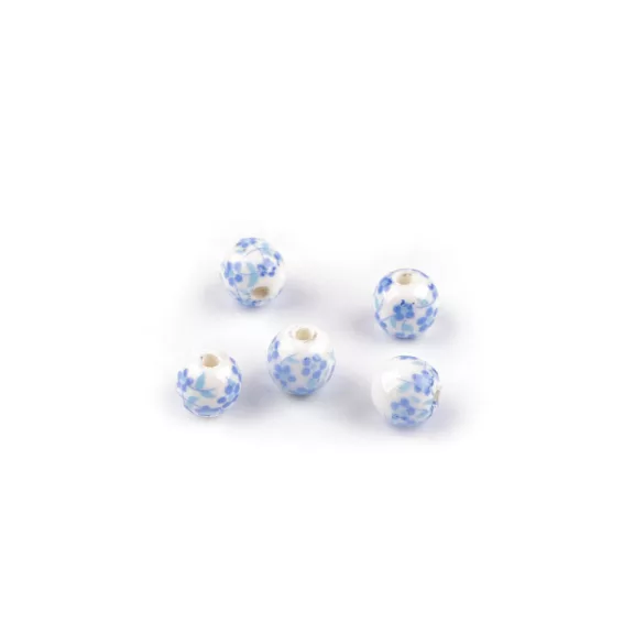Porcelán gyöngyök virágokkal Ø8 mm - 4 nefelejcskék (5 db-os csomagolás) Porcelán gyöngyök virágokkal Ø8 mm - 4 nefelejcskék (5 db-os csomagolás)