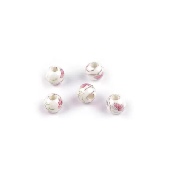 Porcelán gyöngyök virágokkal Ø8 mm - 6 rózsás világos (5 db-os csomagolás) Porcelán gyöngyök virágokkal Ø8 mm - 6 rózsás világos (5 db-os csomagolás)