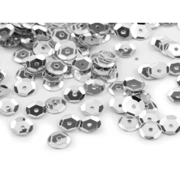   Varrható flitterek Ø6 mm törött - 1 ezüst (50 g-os csomagolás)