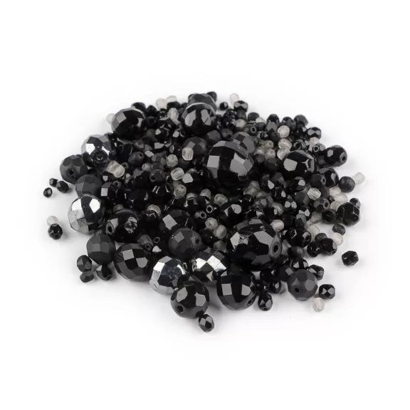 Vegyes üveggyöngyök 2. osztály - 2 fekete (50 g-os csomagolás) Vegyes üveggyöngyök 2. osztály - 2 fekete (50 g-os csomagolás)