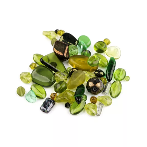 Vegyes üveggyöngyök - 25 élénkzöld (50 g-os csomagolás) Vegyes üveggyöngyök - 25 élénkzöld (50 g-os csomagolás)