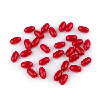   Műanyag teklagyöngyök / Glance oliva gyöngyök 6x10 mm - F40 eper piros (10 g-os csomagolás)