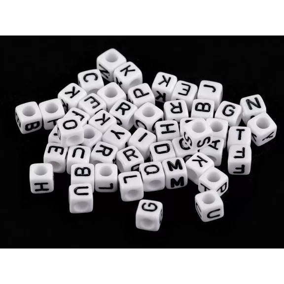 Betű gyöngy 6 mm kocka alakú - 1 mix fekete-fehér (1 zacskó) Betű gyöngy 6 mm kocka alakú - 1 mix fekete-fehér (1 zacskó)