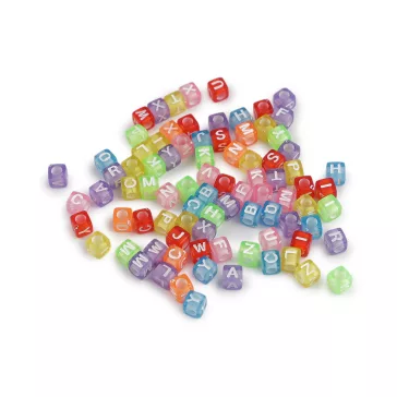   Műanyag gyöngyök betűkkel, kocka alakú 6 mm - 2 színkeverék betűk (6 zacskó)