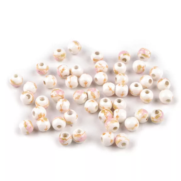 Porcelán gyöngyök virágokkal Ø6 mm - 12 rózsszín legvilágosab (10 db-os csomagolás) Porcelán gyöngyök virágokkal Ø6 mm - 12 rózsszín legvilágosab (10 db-os csomagolás)