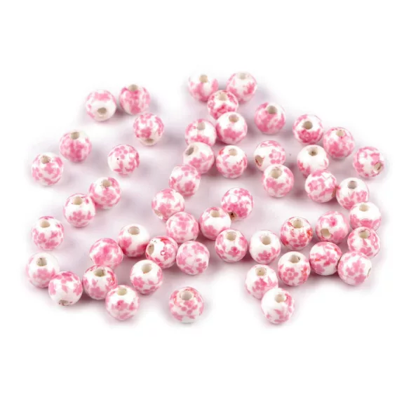Porcelán gyöngyök virágokkal Ø6 mm - 13 pink (10 db-os csomagolás) Porcelán gyöngyök virágokkal Ø6 mm - 13 pink (10 db-os csomagolás)