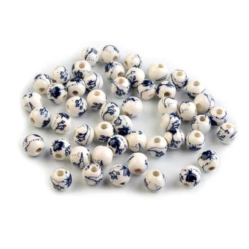   Porcelán gyöngyök virágokkal Ø6 mm - 6 párizsikék (200 db-os csomagolás)